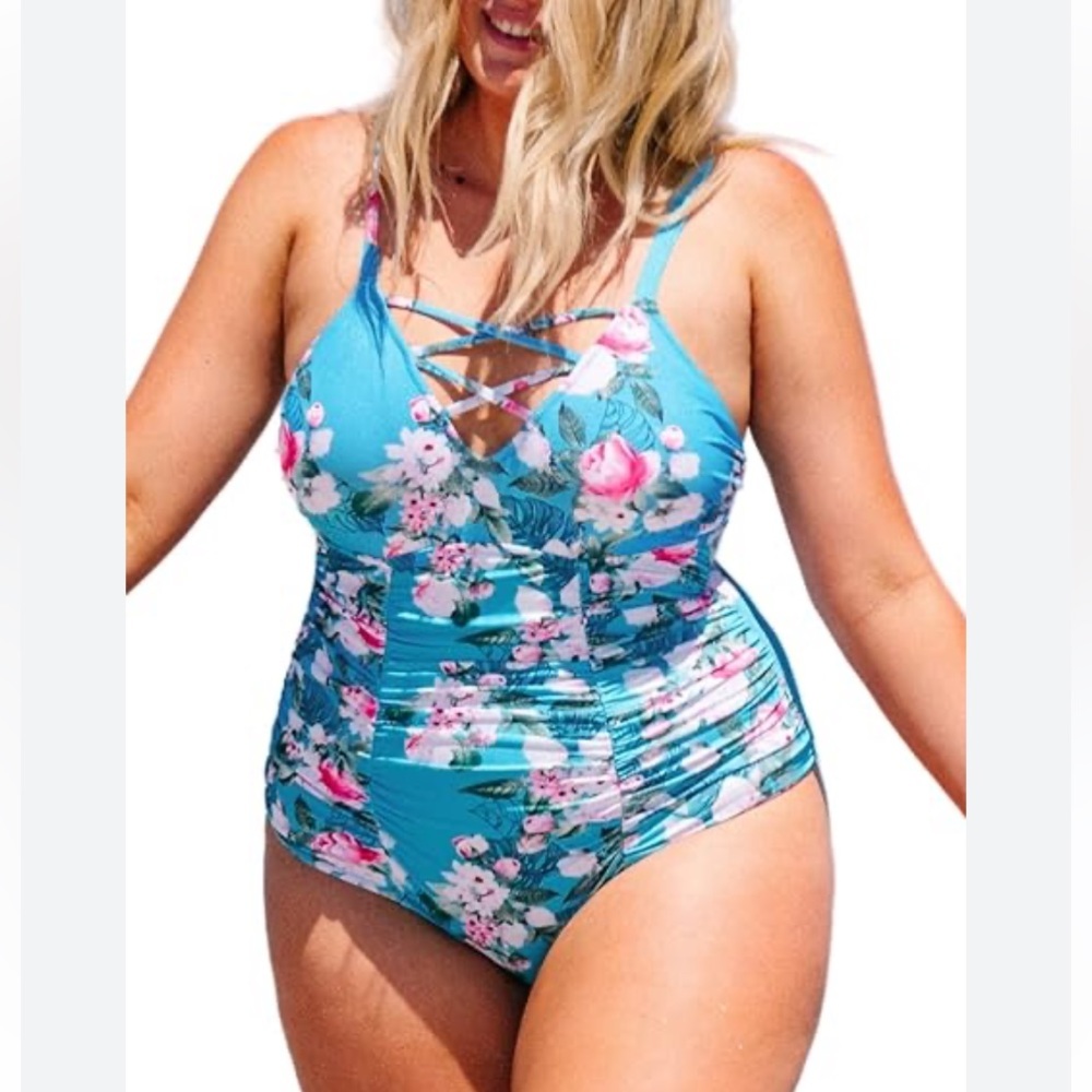 Cupshe blue floral one piece swimsuit